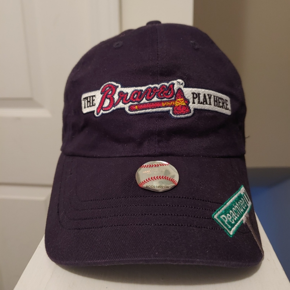 Atlanta Braves "The Braves Play Here" Team Color Logo embroidered Adjustable Hat - Picture 1 of 5